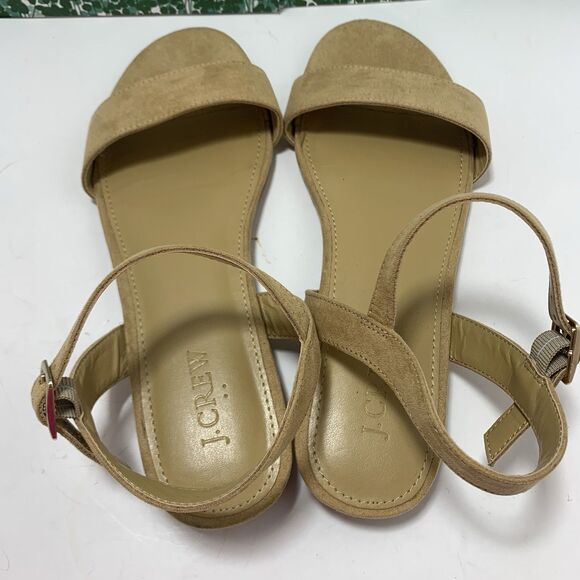 J. Crew Factory Ankle Strap Flat Tan Khaki Faux Suede Strappy Sandals Size 7 EUC - Picture 14 of 16